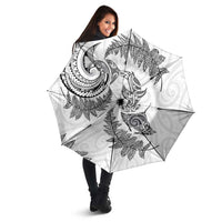 New Zealand Sea Animals with Maori Tribal Tattoo Umbrella Shark Manta Ray with Silver Fern White LT03 - Polynesian Pride
