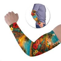 Hawaiian Turtles on Beach Arm Sleeves with Pineapple Tropical Plant and Lei