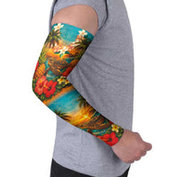 Hawaiian Turtles on Beach Arm Sleeves with Pineapple Tropical Plant and Lei