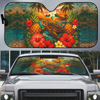 Hawaiian Turtles on Beach Auto Sun Shade with Pineapple Tropical Plant and Lei LT03 Multicolor - Polynesian Pride