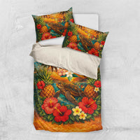 Hawaiian Turtles on Beach Bedding Set with Pineapple Tropical Plant and Lei