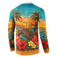 Hawaiian Turtles on Beach Button Sweatshirt with Pineapple Tropical Plant and Lei LT03 - Polynesian Pride