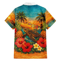 Hawaiian Turtles on Beach Family Matching Mermaid Dress and Hawaiian Shirt with Pineapple Tropical Plant and Lei LT03 - Polynesian Pride