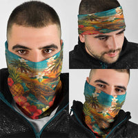 Hawaiian Turtles on Beach Neck Gaiter with Pineapple Tropical Plant and Lei