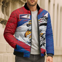 American Samoa Flag Day Bomber Puffer Jacket Polynesian Art Geometric with Flag Brush Style