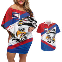 American Samoa Flag Day Couples Matching Off Shoulder Short Dress and Hawaiian Shirt Polynesian Art Geometric with Flag Brush Style LT03 Multicolor - Polynesian Pride