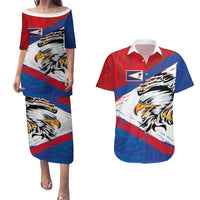 American Samoa Flag Day Couples Matching Puletasi and Hawaiian Shirt Polynesian Art Geometric with Flag Brush Style