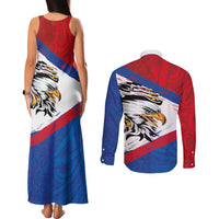American Samoa Flag Day Couples Matching Tank Maxi Dress and Long Sleeve Button Shirt Polynesian Art Geometric with Flag Brush Style LT03 - Polynesian Pride