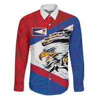 American Samoa Flag Day Family Matching Off Shoulder Short Dress and Hawaiian Shirt Polynesian Art Geometric with Flag Brush Style LT03 Dad's Shirt - Long Sleeve Multicolor - Polynesian Pride