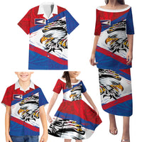 American Samoa Flag Day Family Matching Puletasi and Hawaiian Shirt Polynesian Art Geometric with Flag Brush Style LT03 - Polynesian Pride