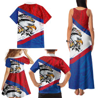 American Samoa Flag Day Family Matching Tank Maxi Dress and Hawaiian Shirt Polynesian Art Geometric with Flag Brush Style LT03 - Polynesian Pride