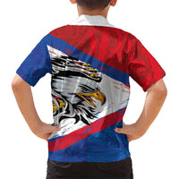 American Samoa Flag Day Kid Hawaiian Shirt Polynesian Art Geometric with Flag Brush Style