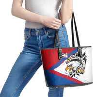 American Samoa Flag Day Leather Tote Bag Polynesian Art Geometric with Flag Brush Style