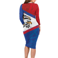American Samoa Flag Day Long Sleeve Bodycon Dress Polynesian Art Geometric with Flag Brush Style