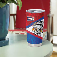 American Samoa Flag Day Tumbler Cup Polynesian Art Geometric with Flag Brush Style