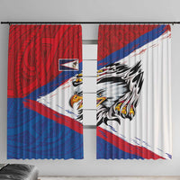 American Samoa Flag Day Window Curtain Polynesian Art Geometric with Flag Brush Style LT03 With Hooks Multicolor - Polynesian Pride