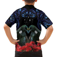 New Zealand Maori Matariki Family Matching Short Sleeve Bodycon Dress and Hawaiian Shirt Hongi Tui Bird Pohutukawa and Polynesia Tribal LT03 - Polynesian Pride