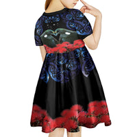 New Zealand Maori Matariki Kid Short Sleeve Dress Hongi Tui Bird Pohutukawa and Polynesia Tribal LT03 - Polynesian Pride