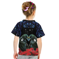 New Zealand Maori Matariki Kid T Shirt Hongi Tui Bird Pohutukawa and Polynesia Tribal LT03 - Polynesian Pride