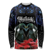 New Zealand Maori Matariki Long Sleeve Shirt Hongi Tui Bird Pohutukawa and Polynesia Tribal LT03 Unisex Black - Polynesian Pride