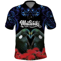 New Zealand Maori Matariki Polo Shirt Hongi Tui Bird Pohutukawa and Polynesia Tribal LT03 Black - Polynesian Pride