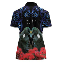 New Zealand Maori Matariki Women Polo Shirt Hongi Tui Bird Pohutukawa and Polynesia Tribal LT03 - Polynesian Pride