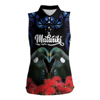 New Zealand Maori Matariki Women Sleeveless Polo Shirt Hongi Tui Bird Pohutukawa and Polynesia Tribal LT03 Female Black - Polynesian Pride