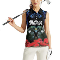 New Zealand Maori Matariki Women Sleeveless Polo Shirt Hongi Tui Bird Pohutukawa and Polynesia Tribal LT03 - Polynesian Pride