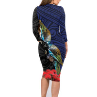 New Zealand Maori Hongi Culture Family Matching Long Sleeve Bodycon Dress and Hawaiian Shirt Tui Bird Pohutukawa and Polynesian Pattern LT03 - Polynesian Pride