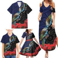 New Zealand Maori Hongi Culture Family Matching Summer Maxi Dress and Hawaiian Shirt Tui Bird Pohutukawa and Polynesian Pattern LT03 - Polynesian Pride