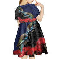 New Zealand Maori Hongi Culture Kid Short Sleeve Dress Tui Bird Pohutukawa and Polynesian Pattern LT03 - Polynesian Pride
