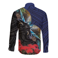 New Zealand Maori Hongi Culture Long Sleeve Button Shirt Tui Bird Pohutukawa and Polynesian Pattern LT03 - Polynesian Pride