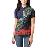 New Zealand Maori Hongi Culture Women Polo Shirt Tui Bird Pohutukawa and Polynesian Pattern LT03 - Polynesian Pride
