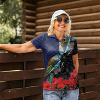New Zealand Maori Hongi Culture Women Polo Shirt Tui Bird Pohutukawa and Polynesian Pattern LT03 - Polynesian Pride