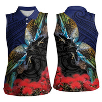 New Zealand Maori Hongi Culture Women Sleeveless Polo Shirt Tui Bird Pohutukawa and Polynesian Pattern LT03 - Polynesian Pride