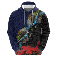 New Zealand Maori Hongi Culture Zip Hoodie Tui Bird Pohutukawa and Polynesian Pattern LT03 - Polynesian Pride