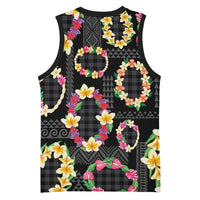 Hawaiian Kakau Tattoo Leis and Palaka Pattern Basketball Jersey Traditional Aloha Tribal Black Color LT03 - Polynesian Pride