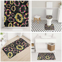 Hawaiian Kakau Tattoo Leis and Palaka Pattern Bathroom Set Traditional Aloha Tribal Black Color