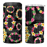 Hawaiian Kakau Tattoo Leis and Palaka Pattern 4 in 1 Can Cooler Tumbler Traditional Aloha Tribal Black Color LT03 One Size: 16 oz Black - Polynesian Pride