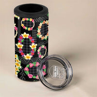 Hawaiian Kakau Tattoo Leis and Palaka Pattern 4 in 1 Can Cooler Tumbler Traditional Aloha Tribal Black Color LT03 - Polynesian Pride