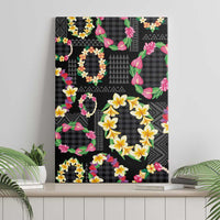 Hawaiian Kakau Tattoo Leis and Palaka Pattern Canvas Wall Art Traditional Aloha Tribal Black Color