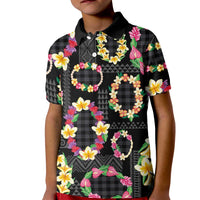 Hawaiian Kakau Tattoo Leis and Palaka Pattern Kid Polo Shirt Traditional Aloha Tribal Black Color LT03 Kid Black - Polynesian Pride