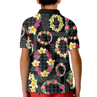 Hawaiian Kakau Tattoo Leis and Palaka Pattern Kid Polo Shirt Traditional Aloha Tribal Black Color LT03 - Polynesian Pride