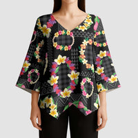 Hawaiian Kakau Tattoo Leis and Palaka Pattern Kimono Sleeve Blouse Traditional Aloha Tribal Black Color LT03 - Polynesian Pride