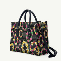 Hawaiian Kakau Tattoo Leis and Palaka Pattern Leather Bag Traditional Aloha Tribal Black Color