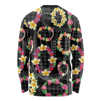 Hawaiian Kakau Tattoo Leis and Palaka Pattern Long Sleeve Shirt Traditional Aloha Tribal Black Color LT03 - Polynesian Pride