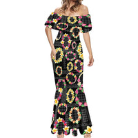 Hawaiian Kakau Tattoo Leis and Palaka Pattern Mermaid Dress Traditional Aloha Tribal Black Color LT03 - Polynesian Pride