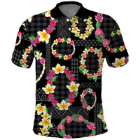 Hawaiian Kakau Tattoo Leis and Palaka Pattern Polo Shirt Traditional Aloha Tribal Black Color LT03 Black - Polynesian Pride