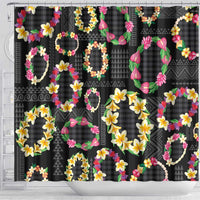 Hawaiian Kakau Tattoo Leis and Palaka Pattern Shower Curtain Traditional Aloha Tribal Black Color