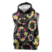 Hawaiian Kakau Tattoo Leis and Palaka Pattern Sleeveless Hoodie Traditional Aloha Tribal Black Color LT03 Black - Polynesian Pride